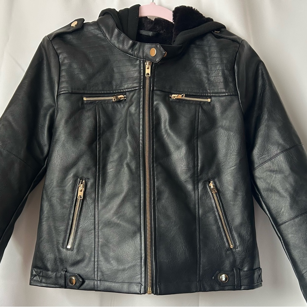 Black Leather Jacket with Gold Accents